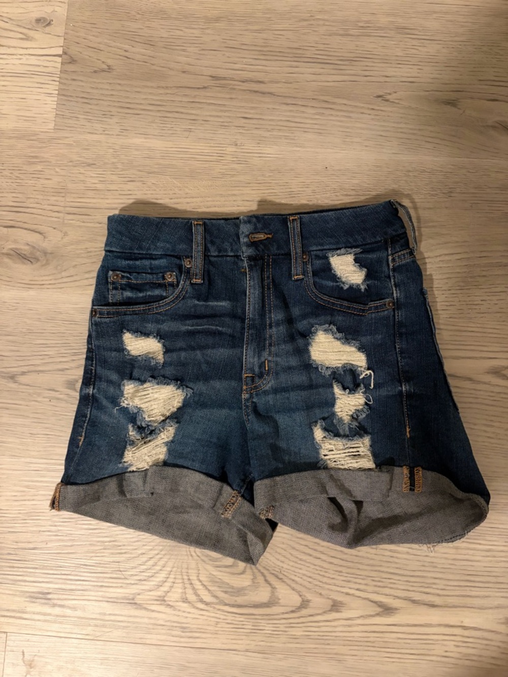 Distressed Dark Blue Denim Women's Shorts